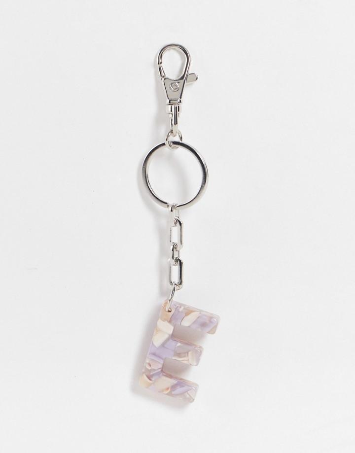 Asos Design Personalized E Bag Charm In Lilac Marble-purple