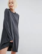 Asos Knit Dress With Cut Out Neck Detail - Gray