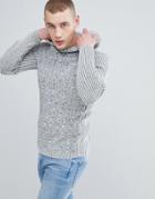 River Island Knitted Hoodie In Gray Marl - Gray
