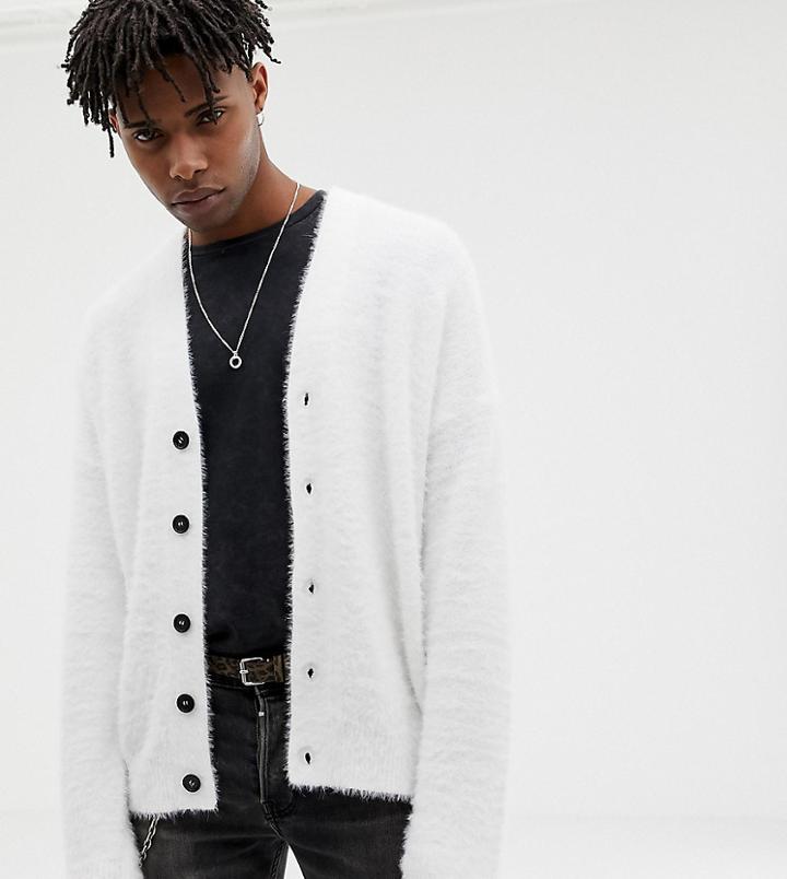Heart & Dagger Fluffy Knit Cardigan In White - White