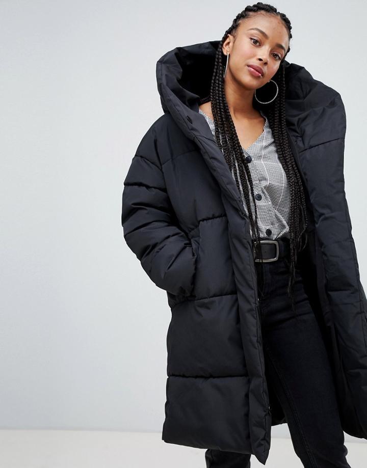 Bershka Padded Longline Coat - Black