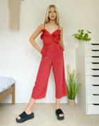 Oasis Ruffle Tie Back Jumpsuit In Red-gold