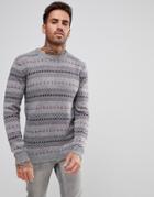 Pull & Bear Patterned Sweater In Gray - Gray