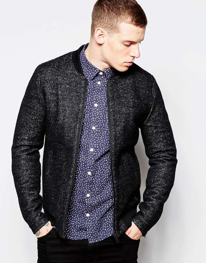 Minimum Wool Blend Bomber - Gray