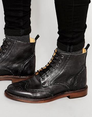 Walk London Darcy Brogue Boots - Black