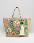 Star Mela Multi Embroidered Beach Tote Bag - Multi