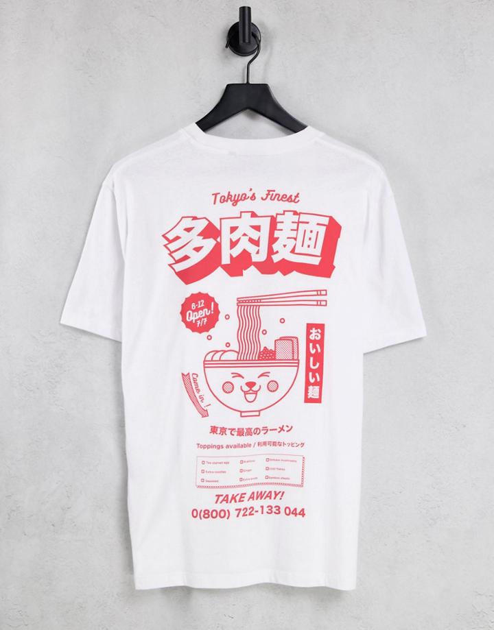 Asos Design Relaxed T-shirt In White With Cartoon Ramen Back Print