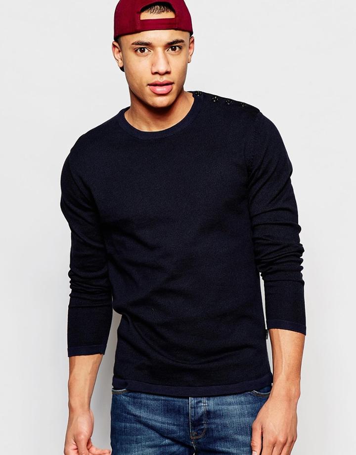 Jack & Jones Knitted Sweater In Crew Neck - Black