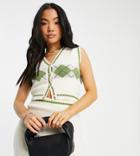 Missguided Petite Argyle Print Oversized Sleeveless Vest In Green - Part Of A Set