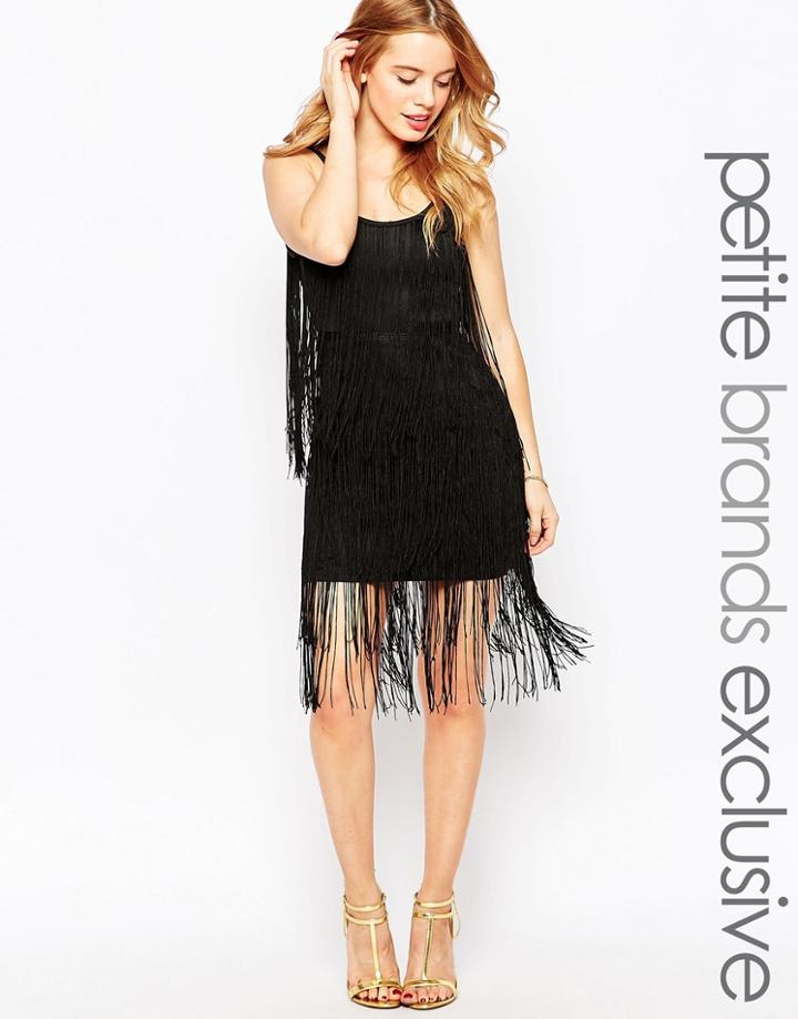 True Decadence Petite Fringed Strappy Body-conscious Dress - Black