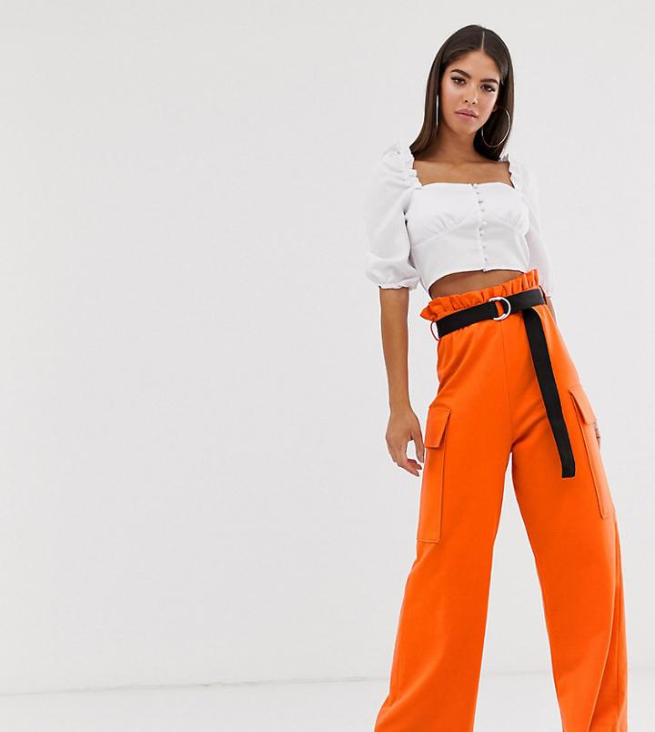 Asos Design Tall Utility Culotte With Pockets And Webbing Belt-orange