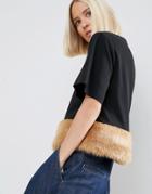 Asos White Faux Fur Hem Top - Black