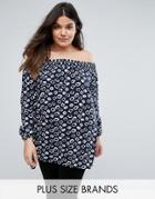 Ax Paris Plus Off The Shoulder Tunic In Inky Leopard Print - Multi