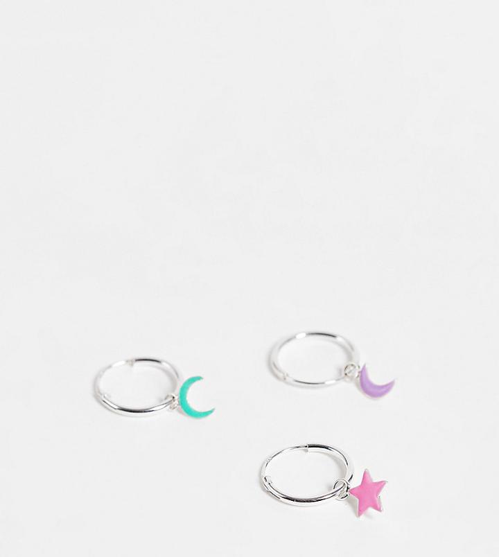 Kingsley Ryan X3 Pack Pastel Enamel Huggie Hoops In Sterling Silver-purple
