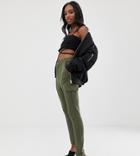 Asos Design Tall Slim Ponte Utility Pants With Contrast Stitch-green