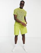 Asos Design Relaxed T-shirt In Lime Lace - Part Of A Set-green