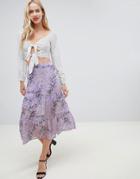 Oasis Midi Skirt With Tiered Detail In Lilac Print - Multi