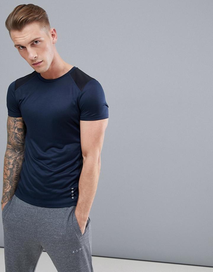 Asos 4505 Muscle T-shirt With Cut & Sew In Navy-multi