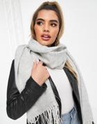 Asos Design Supersoft Two Tone Long Woven Scarf With Tassels In Ice Gray-grey