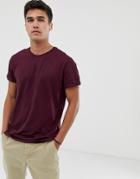 New Look T-shirt With Roll Sleeves In Burgundy - Red