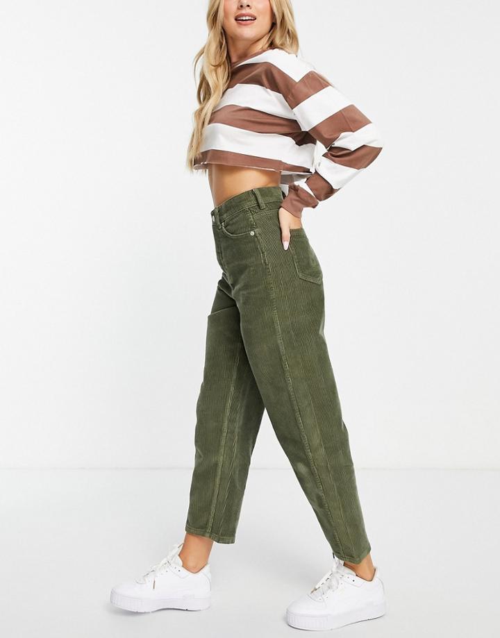 Whistles High Waisted Straight Leg Cord Pants In Khaki-green