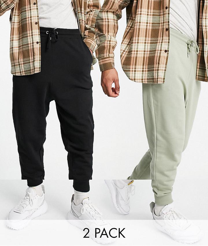 Asos Design Drop Crotch Sweatpants 2 Pack In Black/khaki-multi