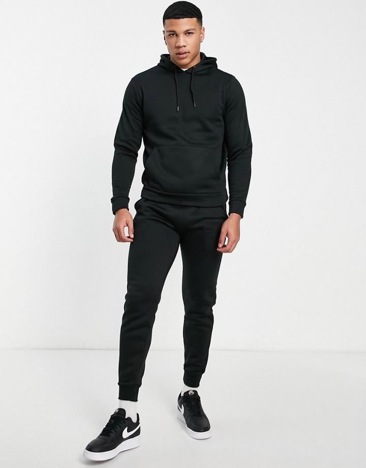 Threadbare Overhead Hoodie & Sweatpants Tracksuit In Black