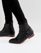 Asos Chelsea Boots In Black Leather With Metal Buckle Detail - Black