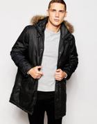 Another Influence Coated Faux Fur Hooded Parka Jacket - Black