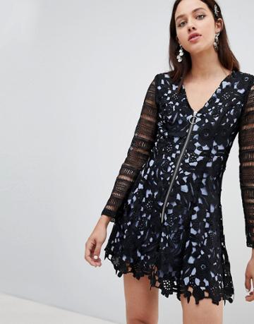 To Be Adored Ondria Lace Zip Thru Dress - Black