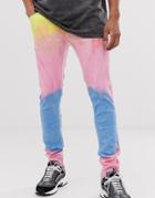 Asos Design Super Skinny Jeans In Tie Dye - Pink