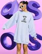 Asos Design Oversized Mini Sweat Dress With Panda Adios Logo In Blue-blues