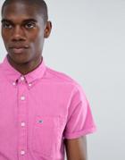 Hollister Short Sleeve Poplin Solid Shirt Slim Fit Button Down Seagull Logo In Pink - Pink