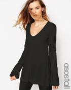 Asos Tall Clean Tunic With Long Sleeves And V Neck - Black