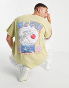 Topman Oversized Fit T-shirt With Front And Back Circle Wave Print In Mustard-yellow