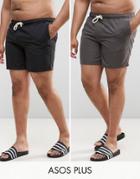 Asos Plus Swim Shorts In Black & Gray In Mid Length 2 Pack Save - Multi