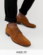 Asos Design Wide Fit Lace Up Shoes In Tan Suede With Natural Sole