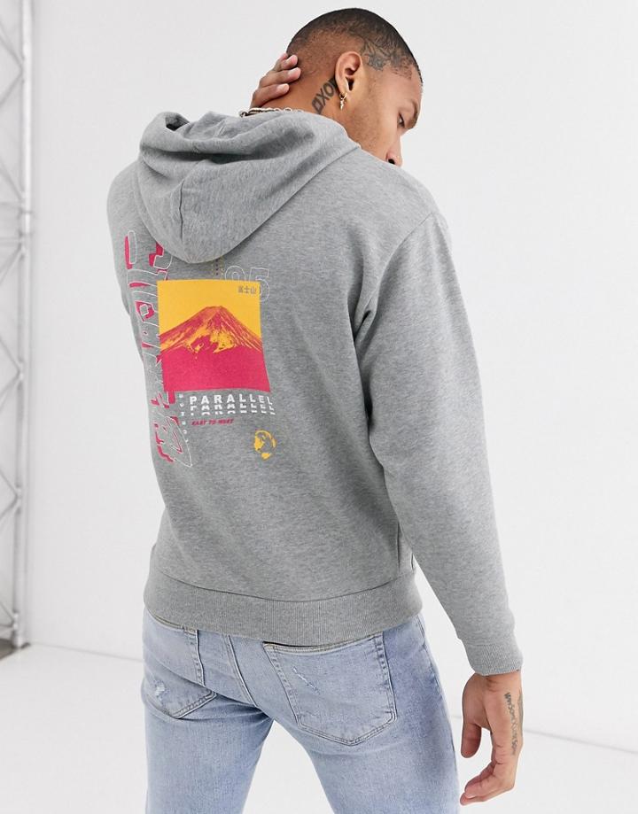 Asos Design Oversized Hoodie With Mountain & Text Print-black
