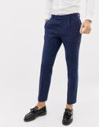 Asos Design Wedding Slim Suit Pants In 100% Wool Harris Tweed In Navy Twill