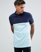 Pull & Bear Short Sleeve Polo With Color Block In Blue - Blue