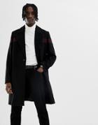 Asos Design Wool Mix Overcoat With Body Stripe In Black - Black