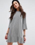 Pull & Bear Gingham Frill Sleeve Dress - Black