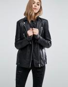 Mango Longline Real Leather Biker Jacket - Black