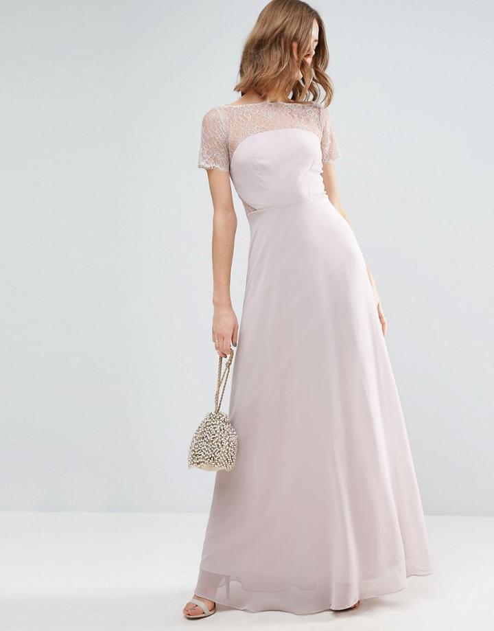 Asos Lace Insert Paneled Maxi Dress - Beige