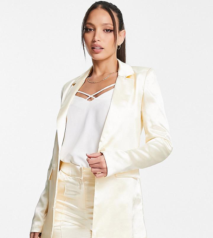 Liquorish Tall Bridal Satin Wrap Blazer In White - Part Of A Set