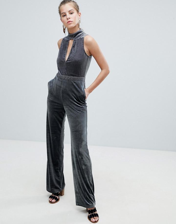 Oeuvre Flared Jumpsuit With Keyhole Detail - Gray