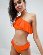 Missguided One Shoulder Frill Bikini Top - Orange