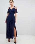 Coast Illy Ruffle Cold Shoulder Maxi Dress - Navy