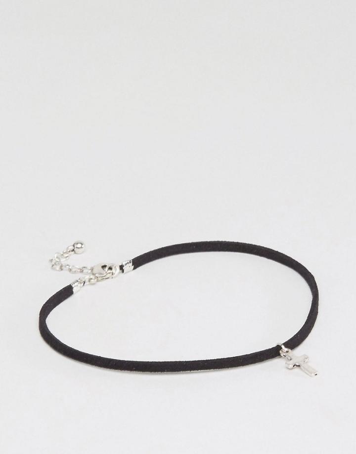 Asos Anklet In Black With Cross Pendant - Black