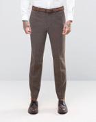 Asos Slim Suit Pants In Brown Herringbone - Brown